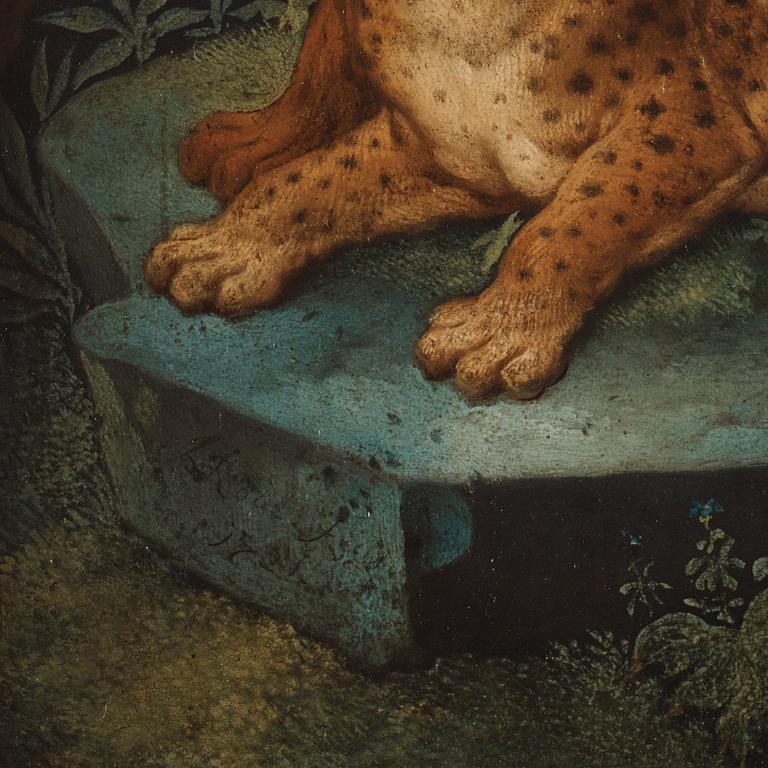 Johann Melchior Roos, Landscape with bears/leopards, a pair.
