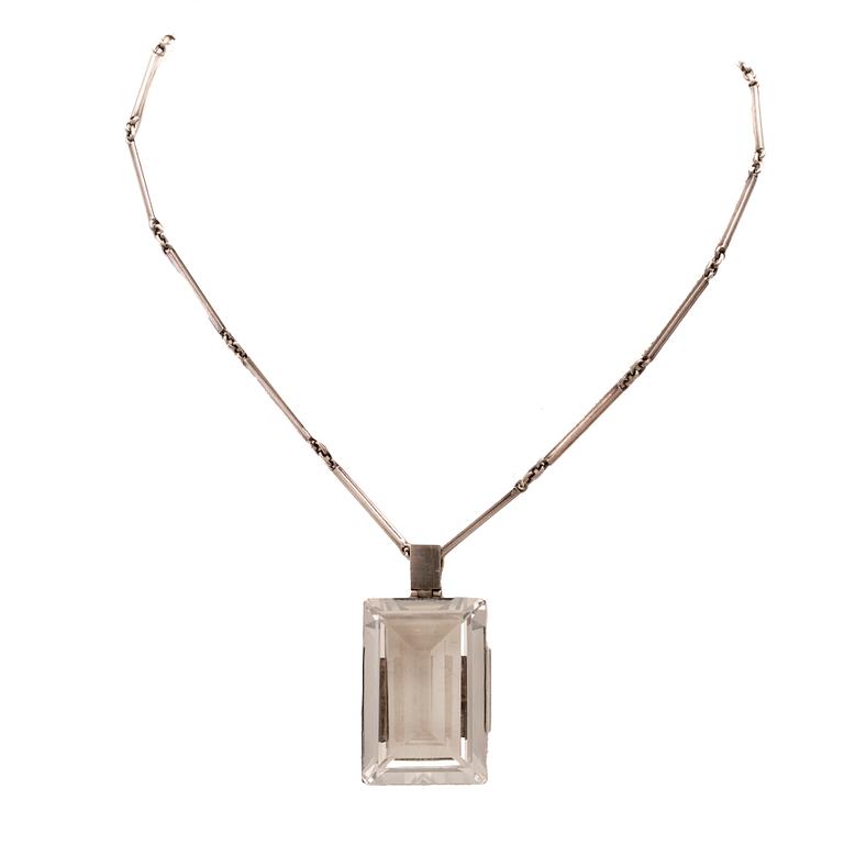 Stigbert necklace in silver with step-cut rock crystal for Heribert Engelbert Stockholm 1944.