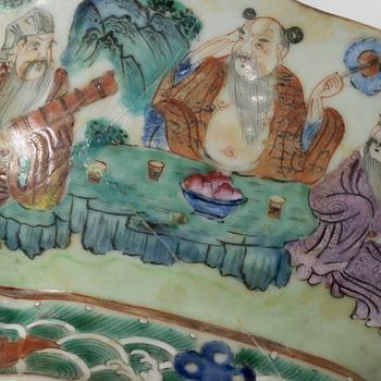 A set of five famille rose tea cups, Qing dynasty, 18th century and a bowl, Qing dynasty, 19th century.