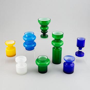 PO Ström, a set of 8 glass vases, Alsterfors Glassworks, Sweden, 1960/70's.