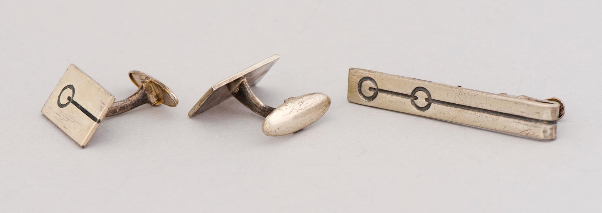 CUFFLINKS, 10 pairs, and TIEPINS, 3 pcs, silver. Finland 1960/70s.