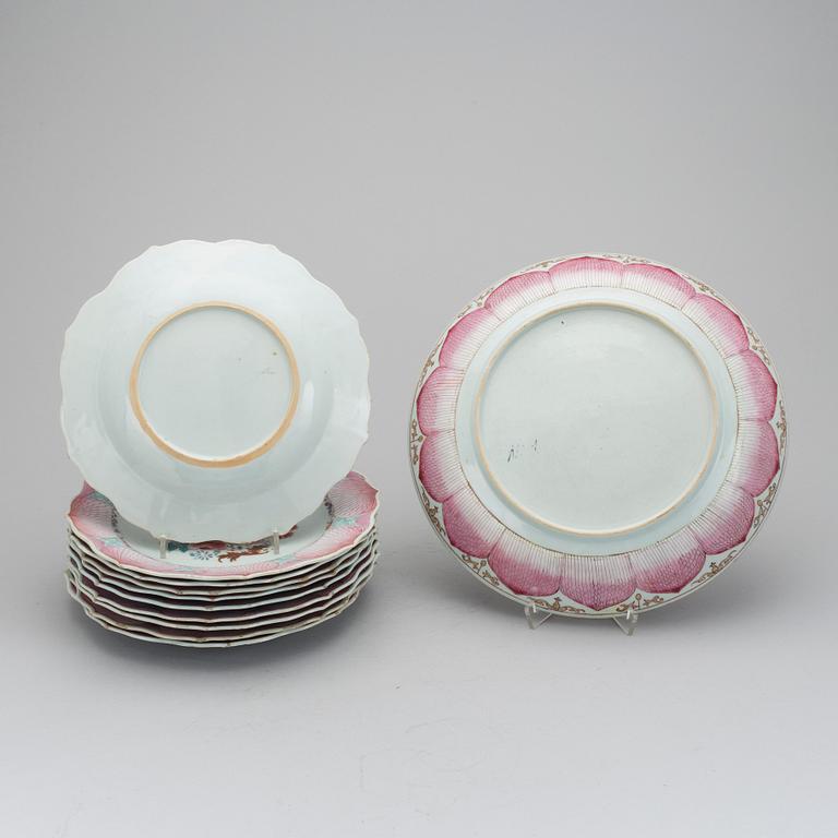 A set of ten plates and a dish with similar lotus pattern, Qing dynasty, Qianlong (1736-95).