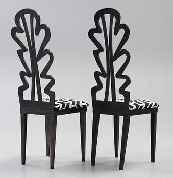 A pair of Birgit Broms patinated metal chairs, Sweden ca 1994.