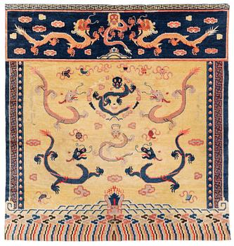 1209. A Ningxia banner rug, Northern China, late Qing dynasty, c. 230x222 cm.
