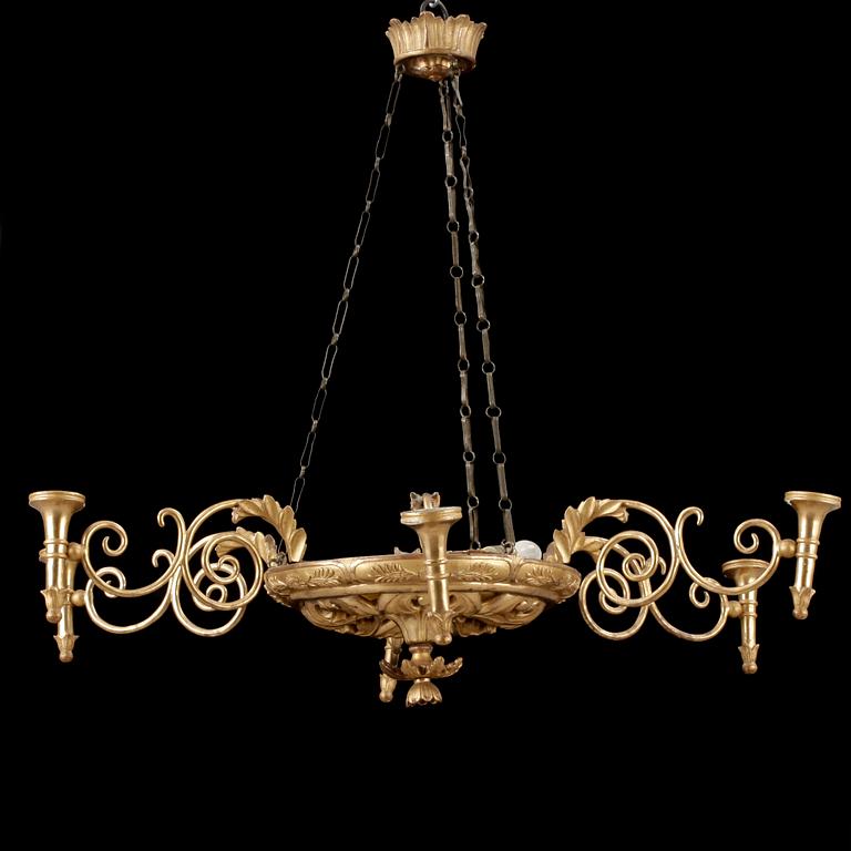 Empire, An Empire early 19th century six-light hanging lamp.