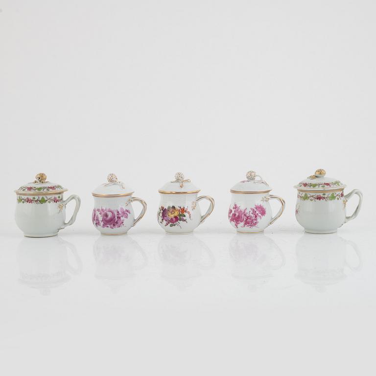 Five porcelain custard cups in various models, 19th-20th Century.
