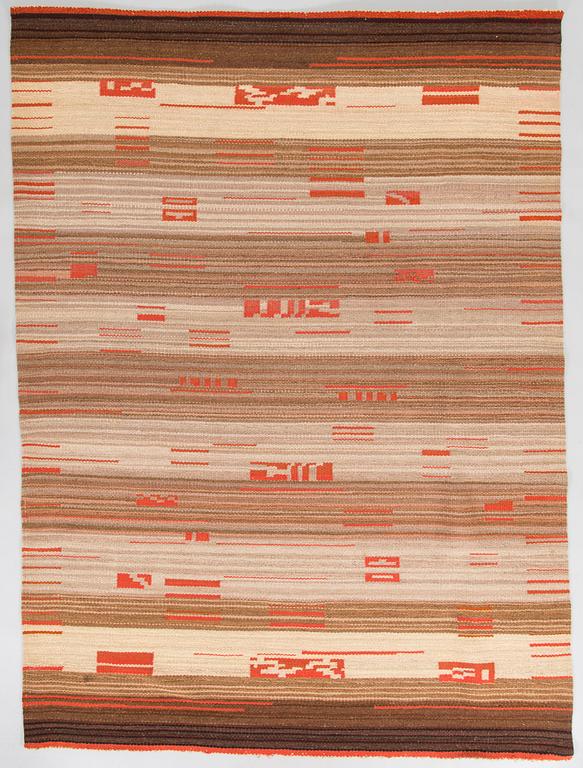 Margareta Ahlstedt-Willandt, a 1930s flat weave carpet for Aaltosen Mattokutomo Kiikka Finland. Circa 210 x 155 cm.