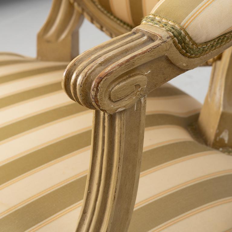 A pair of Gustavian armchairs, Sweden, late 18th century.