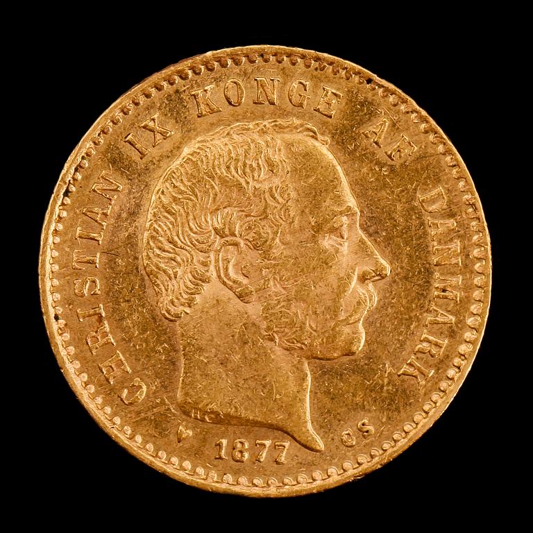 GULDMYNT, Christian IX, Danmark, 1877. Vikt ca 4 g.