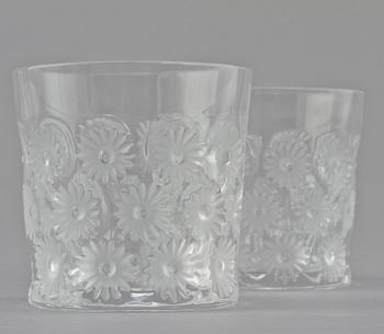 SELTERSGLAS, 12 st, Lalique, Frankrike, signerade, 1900-talets andra hälft.