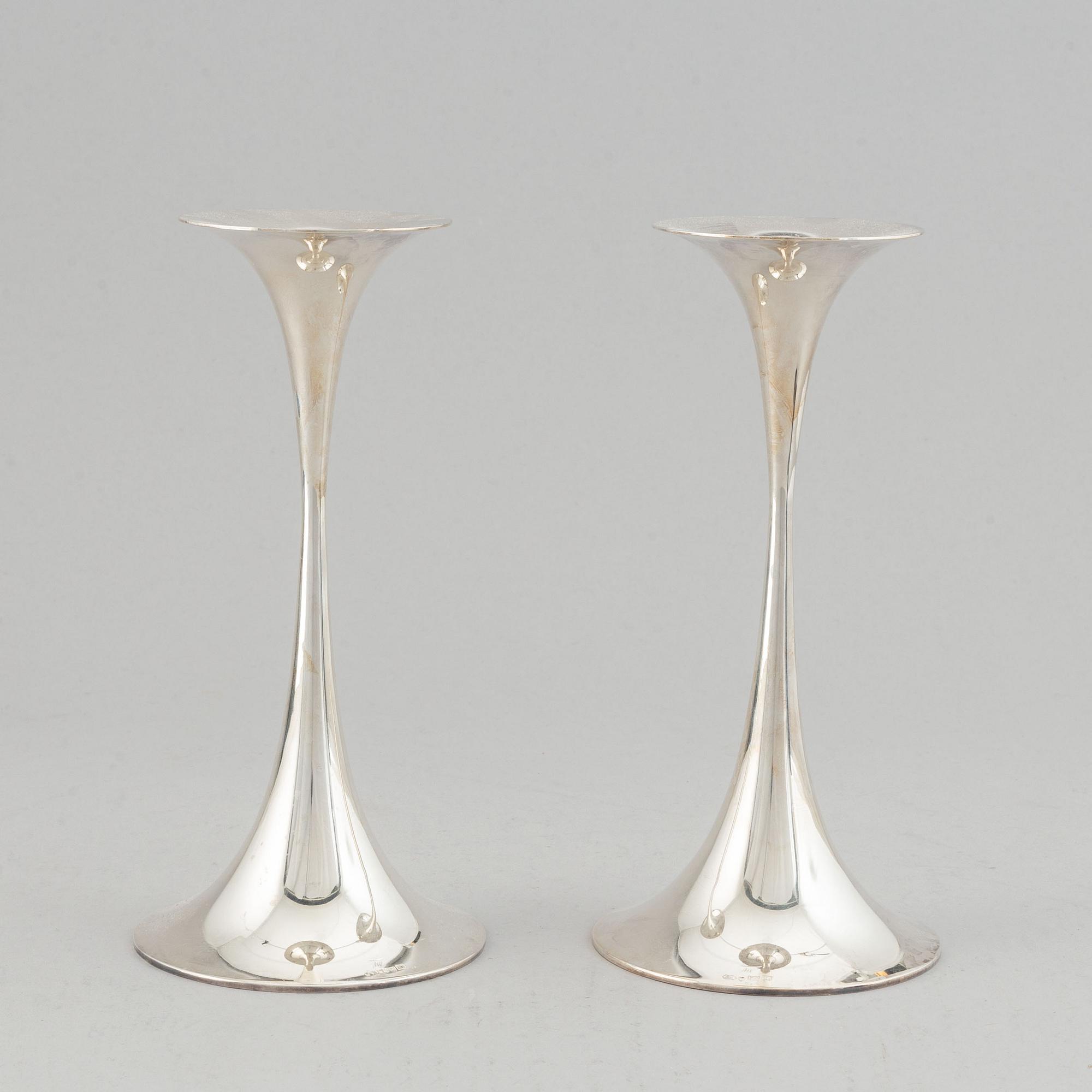 Tapio Wirkkala, ljusstakar, ett par, silver, "Trumpetti", Kultakeskus, Tavastehus, 1979.