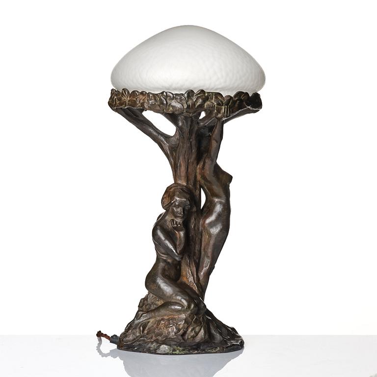 Alice Nordin, a patinated bronze lamp 'Lifvets träd', Herman Bergman, Stockholm, early 1900s.