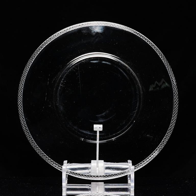 Edward Hald, an engraved glass bowl with plate, Orrefors, Sweden, 1926, model 305, engraved by Emil Goldmann.