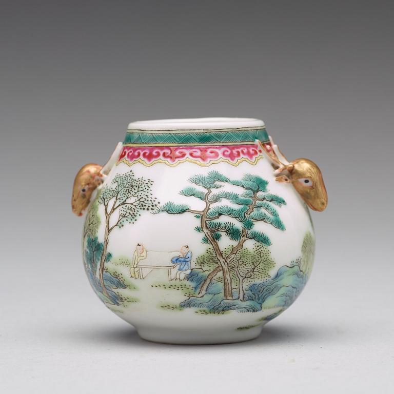 A famille rose miniature vase, Republic (1912-49)with Qianlongs mark to the base.