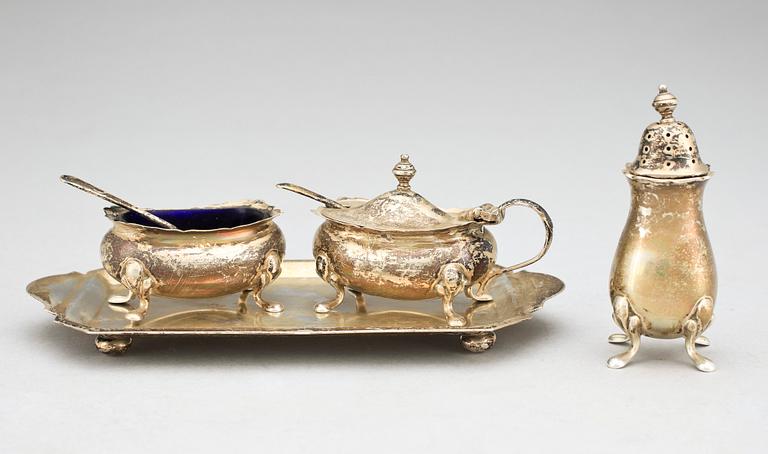 KRYDDSET, 4 delar, silver, bla Adie Brothers, Birmingham, England, 1951-52.