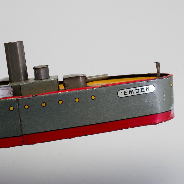 A tinplate Lehmann Emden 729 battleship, Germany. In production 1917-1937.