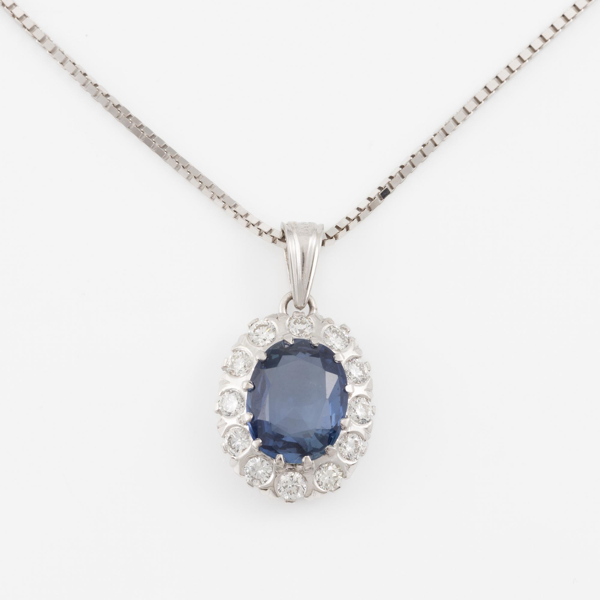 Pendant, Lennart Magnusson, 18K white gold with sapphire and brilliant-cut diamonds, chain 18K white gold included.