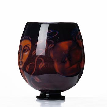 Eva Englund, a 'graal' glass vase, Orrefors 1989.