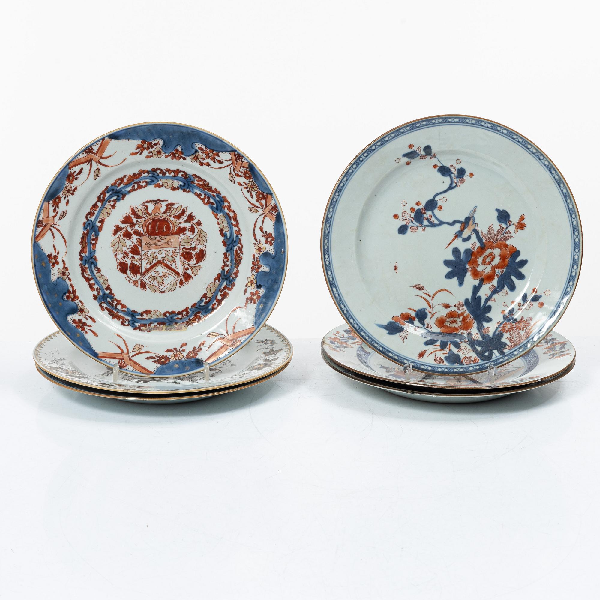 Tallrikar, 6 st, porslin, Kina, Qingdynasti, 1700-tal.
