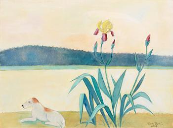 168. Einar Jolin, Landscape with resting dog by the shore.