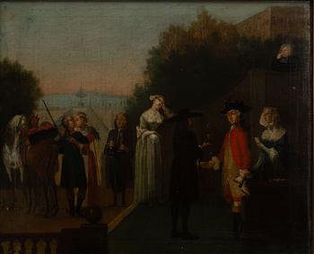 Unknown artist, 18th century, Elegant company in a palace park.