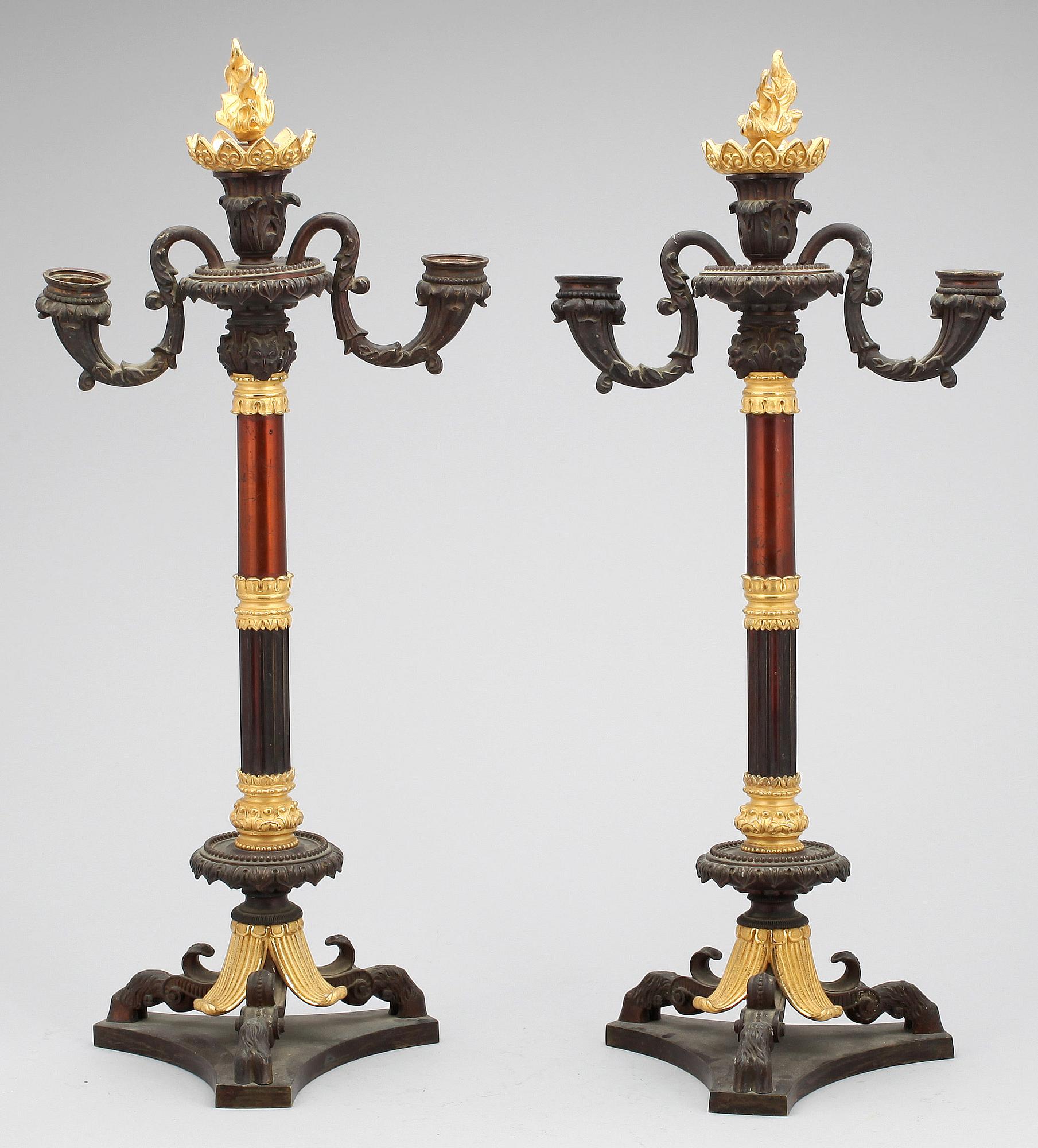KANDELABRAR, ett par, senempire, 1800-tal.