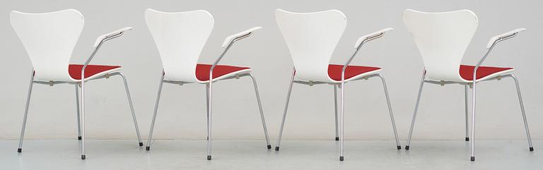 KARMSTOLAR, 4 st, "Sjuan", Arne Jacobsen, Fritz Hansen, formgiven 1955.