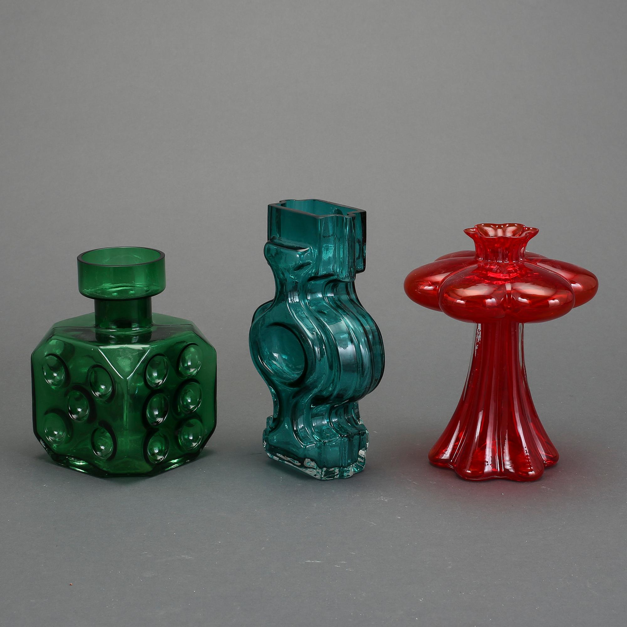 VASER, 3 st, glas, bland annat, Helena Tynell, Riihimäen, Lasi, Finland 1900-talets senare hälft.