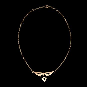 HALSSMYCKE, "Illusioni", brons, cabochonslipad granat, Kalevala Koru.