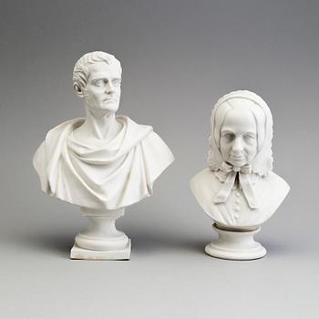 TWO PARIAN BUSTS, Gustafsberg, second half of the 19th century.