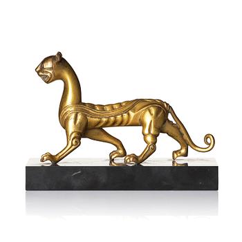 An elegant gilt bronze sculpture of a tiger, Six dynasties, or earlier.