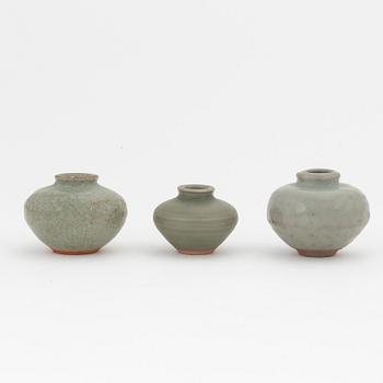 A group of three celadon glazed jars for the South East Asian Market, 15th/16th Century.