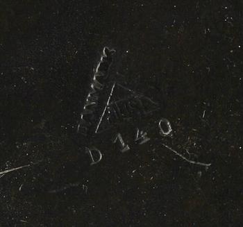 BORDSLAMPOR, ett par, patinerad metall, Just Andersen, 1920/30-tal.