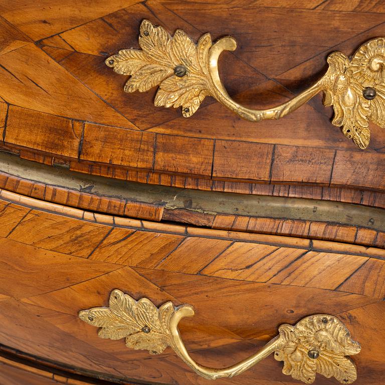 A Swedish rococo parquetry commode, Stockholm, later part of the 18th century.