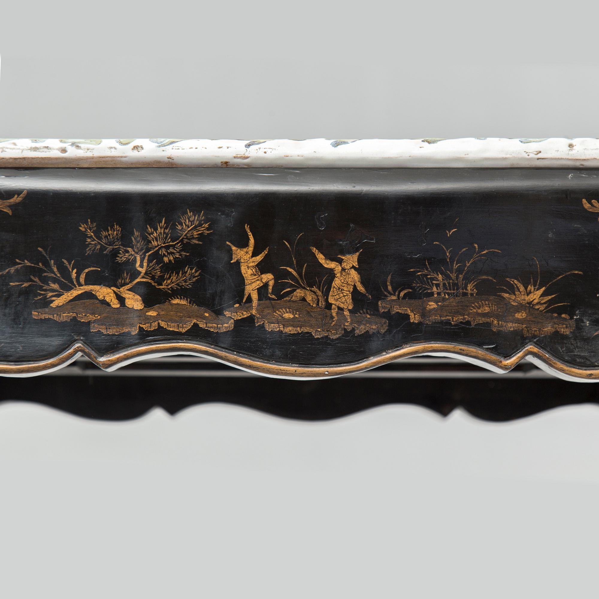 A Swedish Rococo faience tea table, Marieberg 1770.
