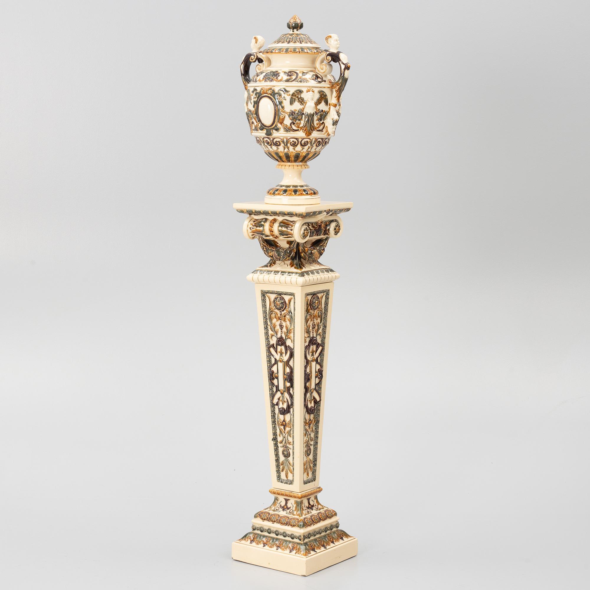 Pedestal with urn, Rörstrand, circa 1900.