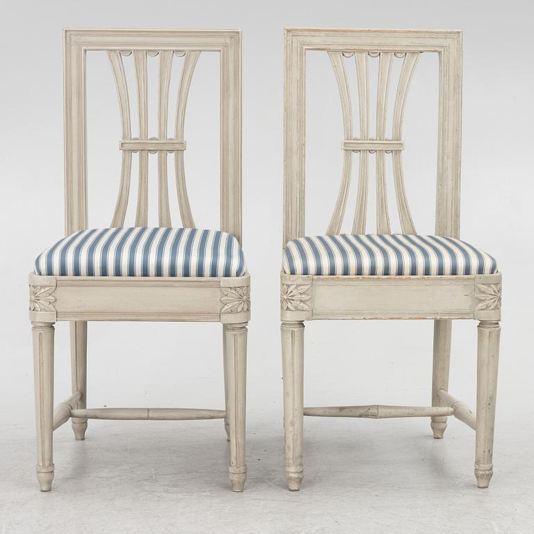 A set of four late Gustavian chairs, circa 1800 and four late Gustavian style chairs, late 20th century.