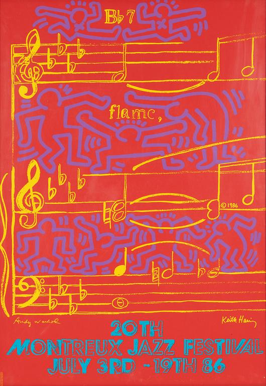 Affisch, efter Keith Haring + Andy Warhol, "20 th Monteaux jazz festival July 3rd - 19th 86".