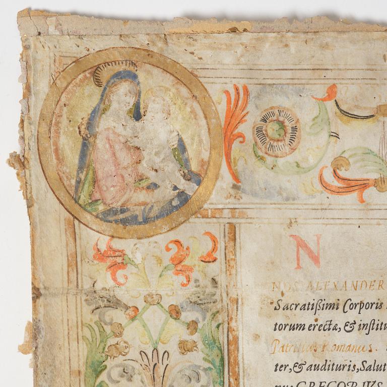 Document on vellum, Rome, 1586.