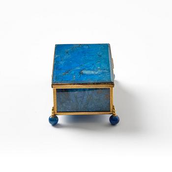 A presumably French lapis lazuli and gilt metal box, late 19th century.