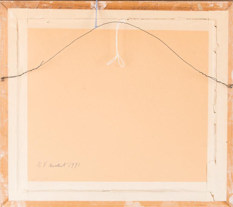 NILS WIKBERG, vesiväri, signeerattu ja päivätty 1945. Omistuskirjoituksella.