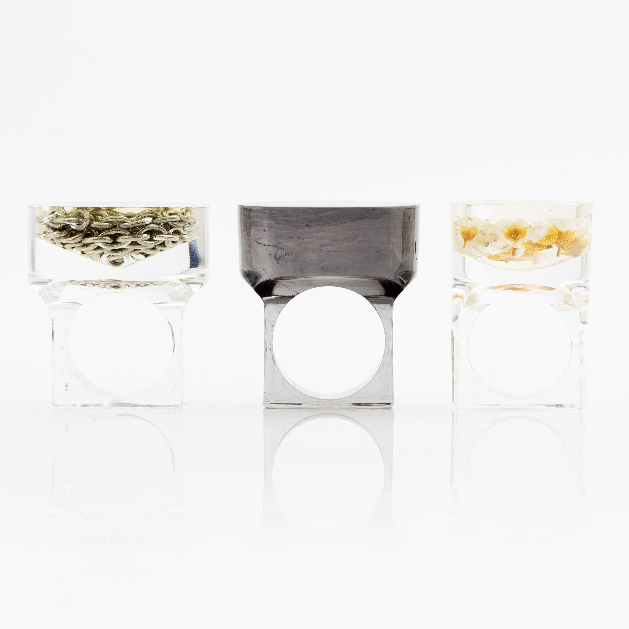 Siv Lagerström, tre ringar akrylplast, 1970-tal.