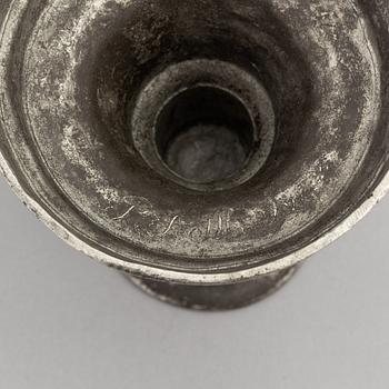 A pair of late gustavian pewter candlesticks, mark of Pehr Johan Mattson (active 1808-1838).