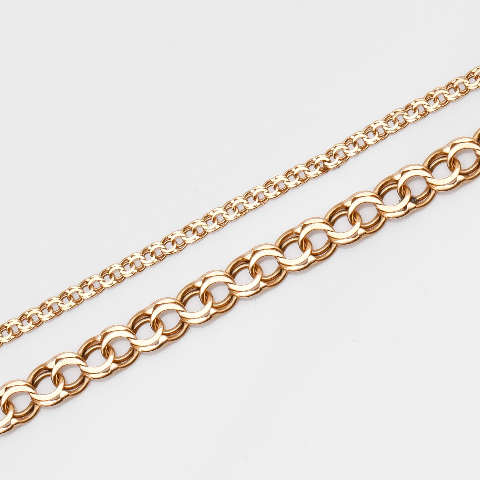 ARMBAND, 2 st, 18K guld, svenska stämplar. Total vikt ca 10 g.