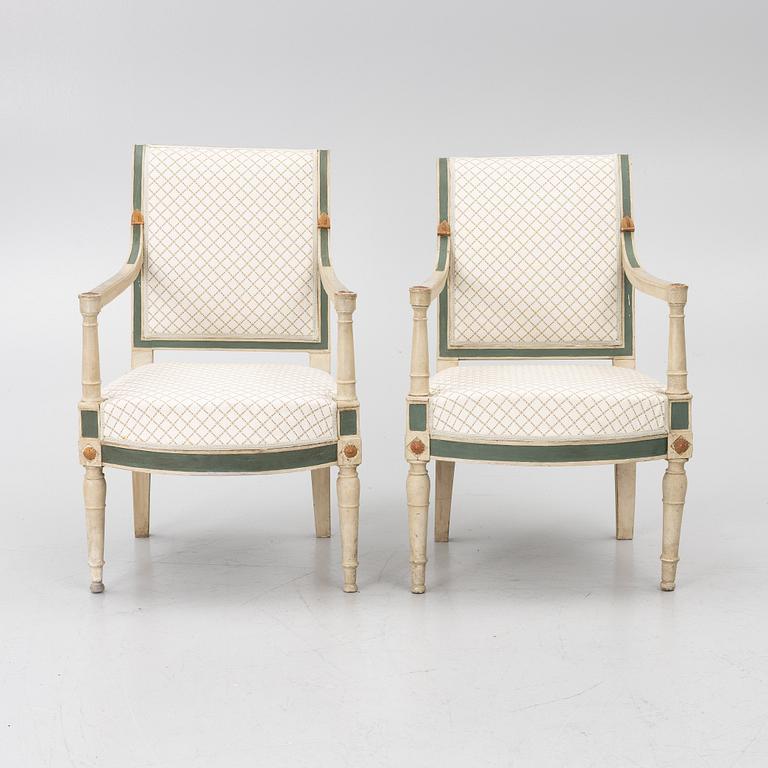 Karmstolar, ett par, directoire, Frankrike, sent 1700-tal.