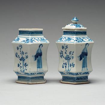 Two Chinese blue and white jars, one with cover, circa 1900.