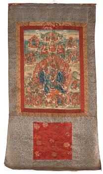 1106. A Tibetan thangka of Vajrabhiarava with Tsongkhapa at the top, 19th Century.