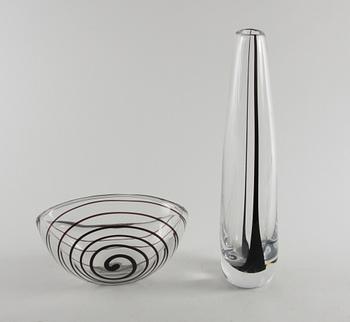 VAS och SKÅL, glas, Vicke Lindstrand, Kosta, sign.