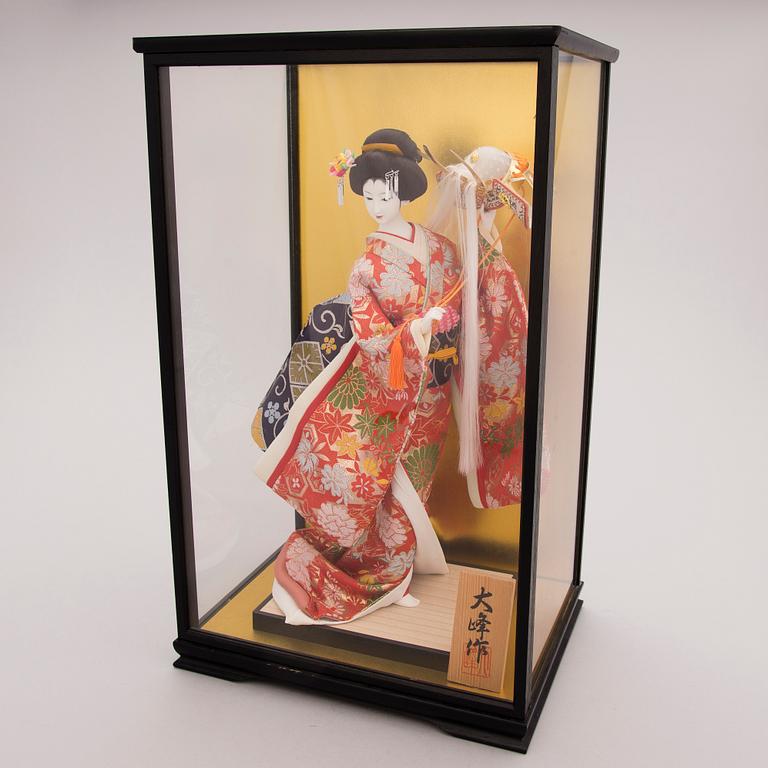 A latter half of the 20th century Japanese doll in showcase.