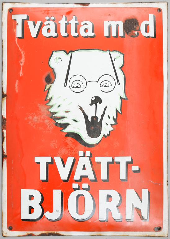 REKLAMSKYLT, emalj, 1900-talets första hälft.